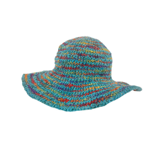 Load image into Gallery viewer, Crochet Hat Rainbow Girl Turquoise Base - Sababa Hemp