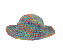 Load image into Gallery viewer, Crochet Hat Rainbow Girl Turquoise Base - Sababa Hemp