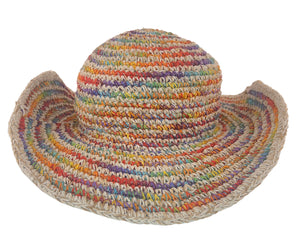 Crochet Hat Rainbow Girl White Base - Sababa Hemp