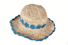 Load image into Gallery viewer, Crochet Smiley Morning Turquoise Flowers  Hemp &amp; Cotton Hat