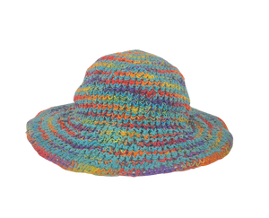 Crochet Hat Rainbow Girl Turquoise Base - Sababa Hemp