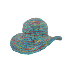 Load image into Gallery viewer, Crochet Hat Rainbow Girl Turquoise Base - Sababa Hemp