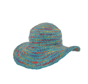 Crochet Hat Rainbow Girl Turquoise Base - Sababa Hemp