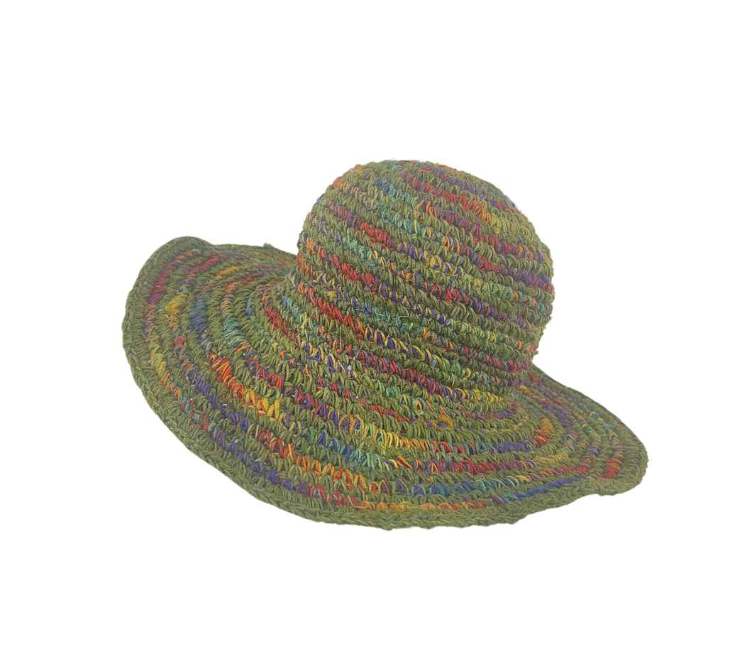 Crochet Hat Rainbow Girl Green  Base - Sababa Hemp