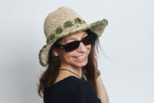 Load image into Gallery viewer, Crochet Smiley Morning Green Flowers  Hemp &amp; Cotton Hat