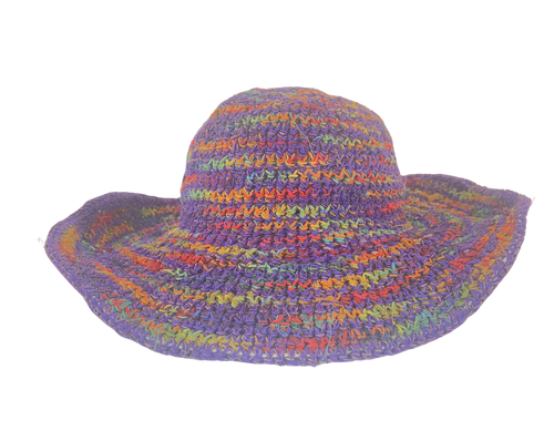 Crochet Hat Rainbow Girl Purple  Base - Sababa Hemp